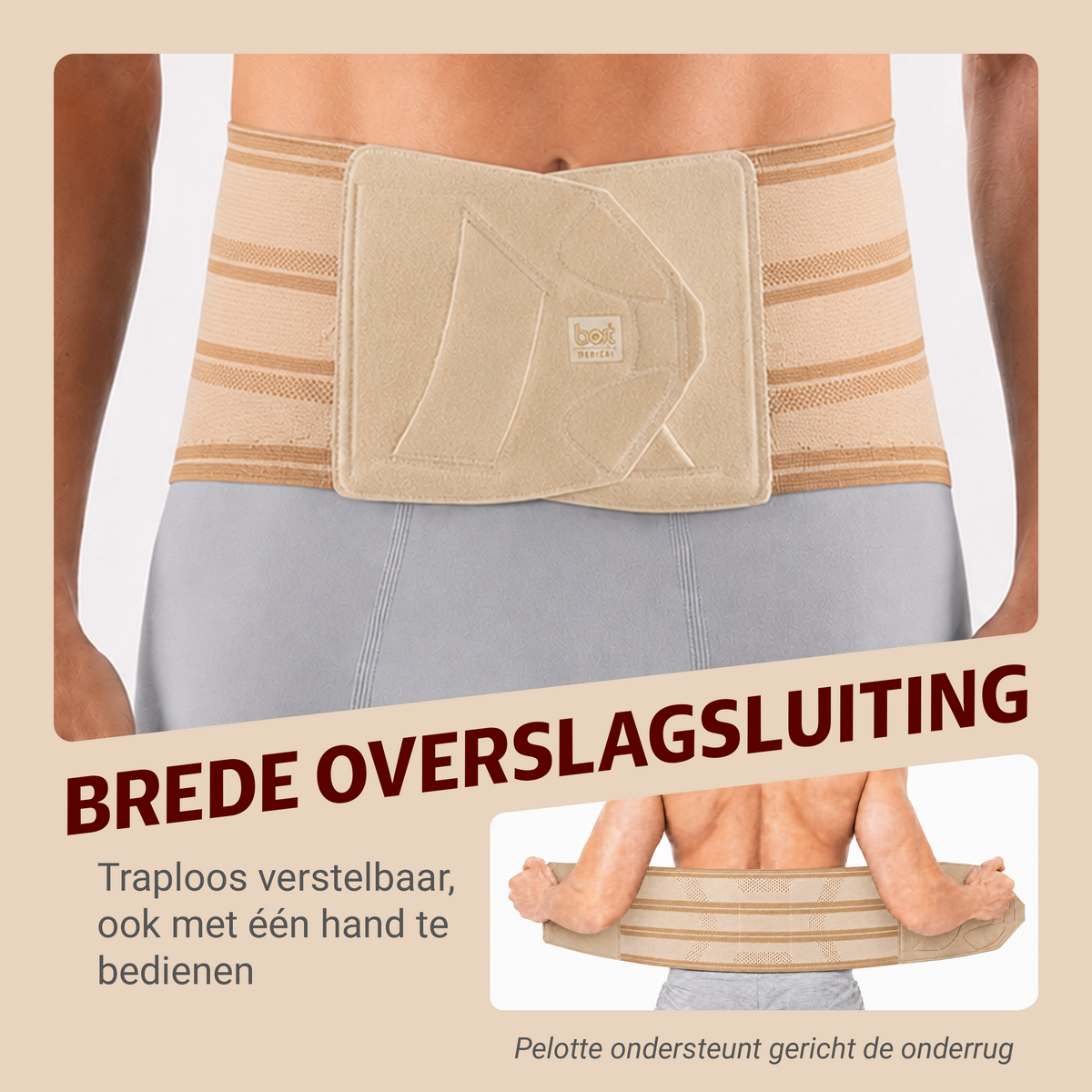 BORT Stabilo Basic-rugbandage met pelotte, beige — detail van de sluiting