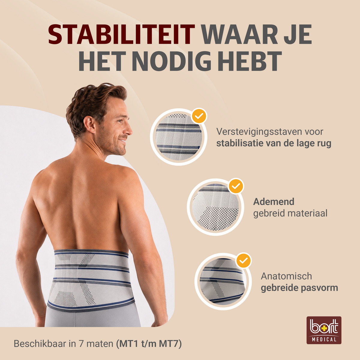 BORT Stabilo Basic-rugbandage met pelotte, zilver — belangrijkste voordelen