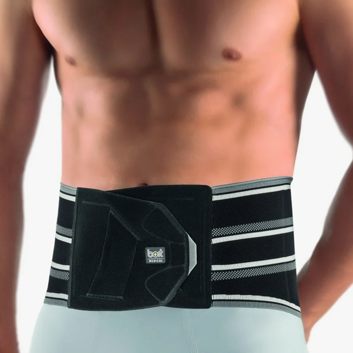 BORT Stabilo Basic-rugbandage met pelotte, zwart — vooraanzicht