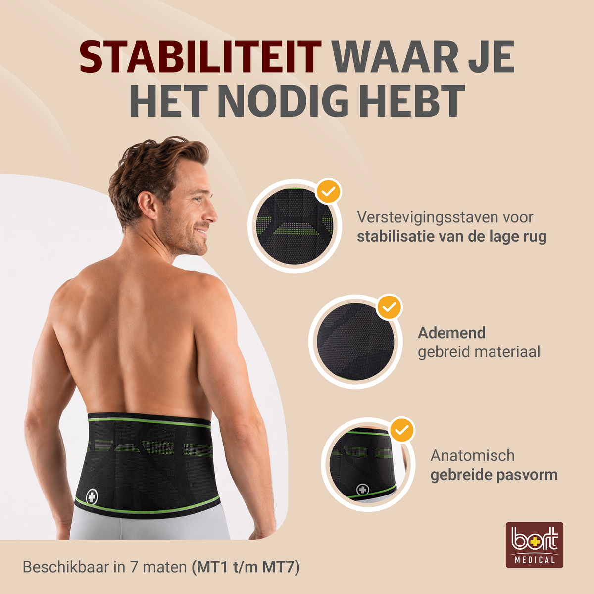 BORT StabiloBasic Sport-rugbandage met pelotte — belangrijkste voordelen