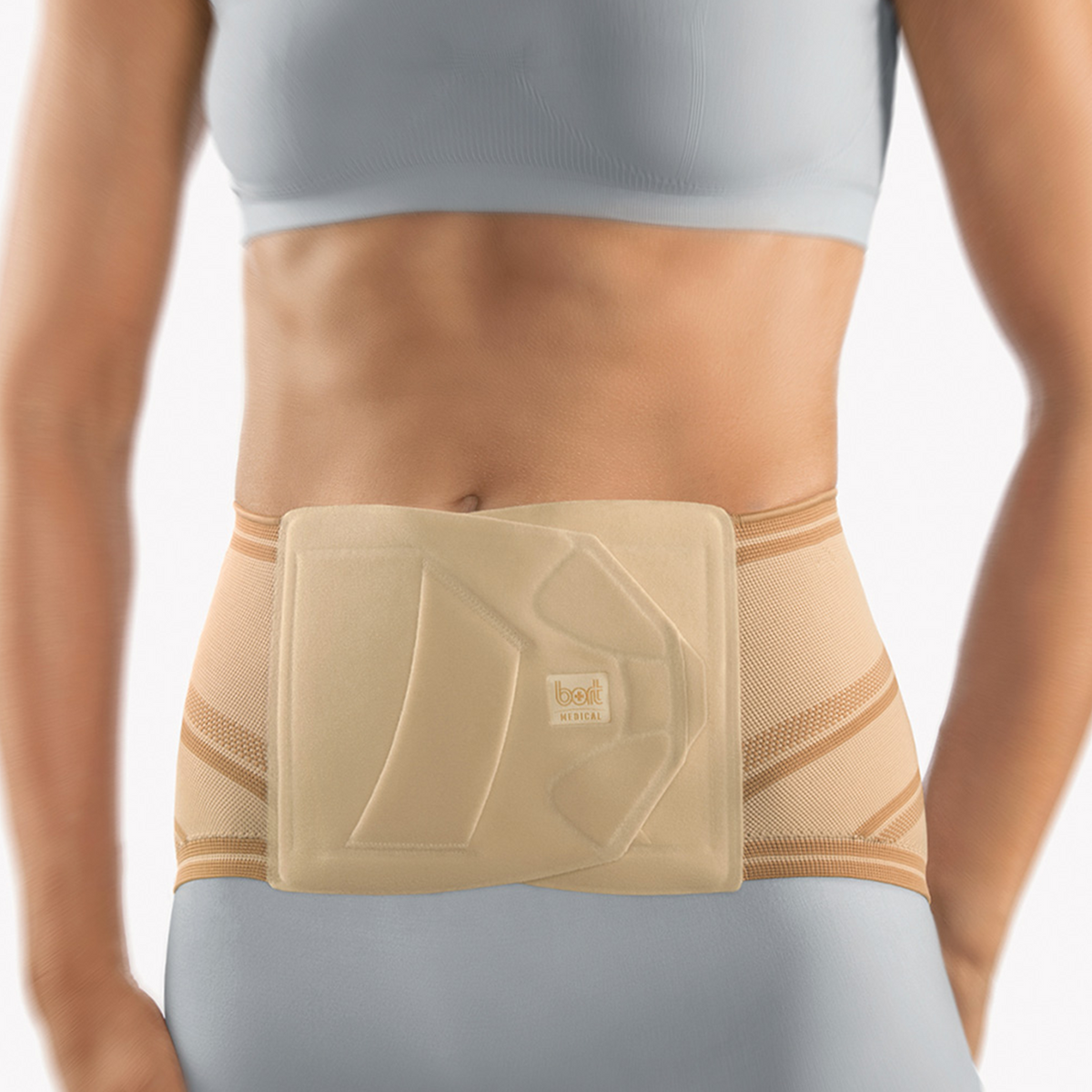 BORT Stabilo Basic Lady-rugbandage met pelotte, beige — vooraanzicht