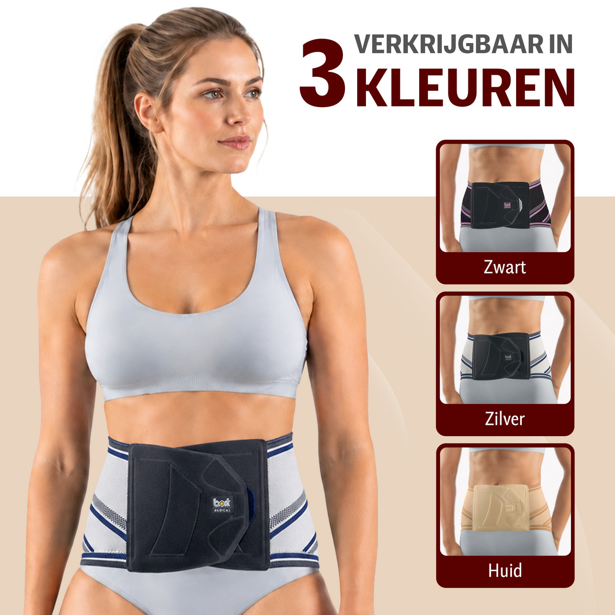 BORT Stabilo Basic Lady-rugbandage met pelotte, zilver — beschikbare kleuren