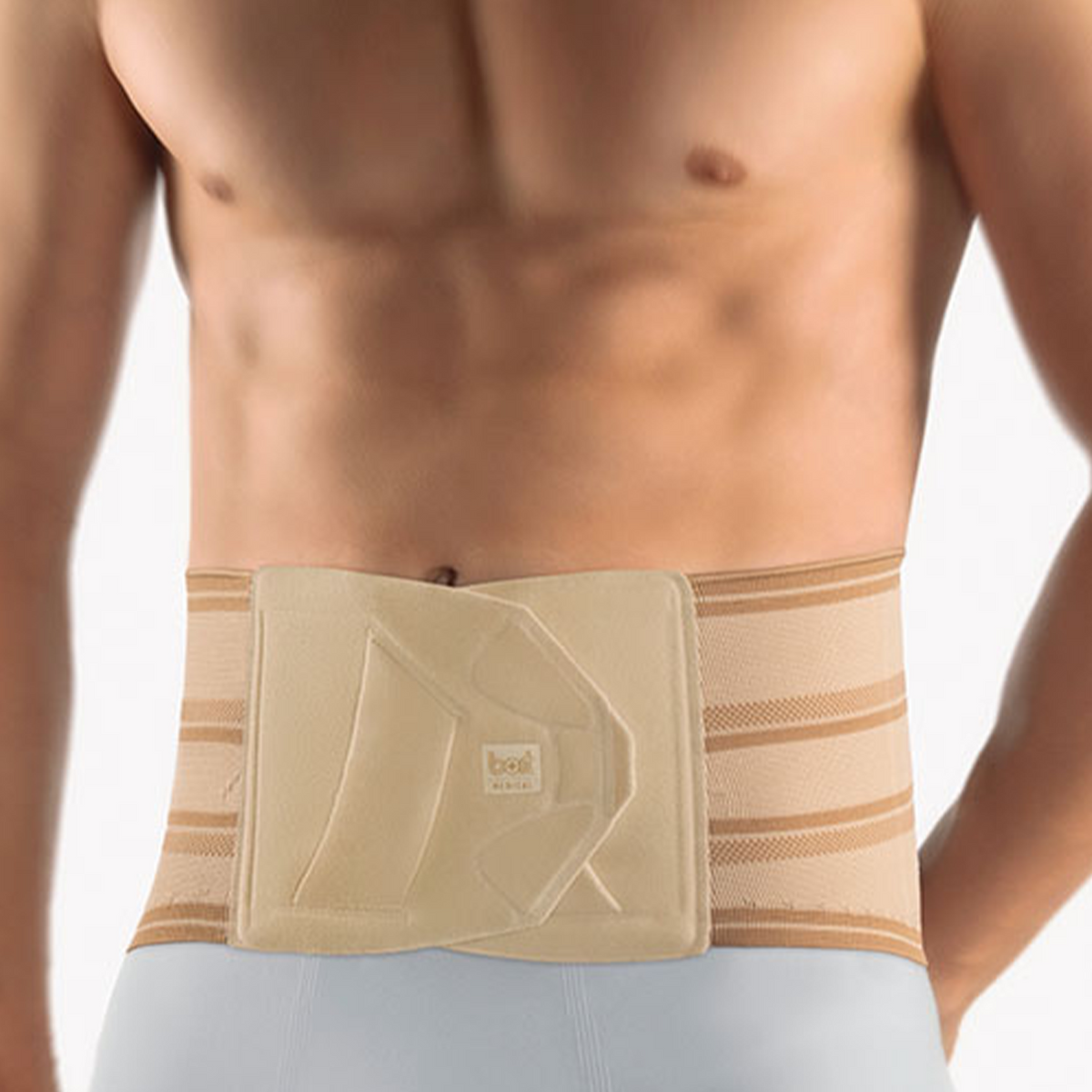 BORT Stabilo Basic-rugbandage met pelotte, beige — vooraanzicht