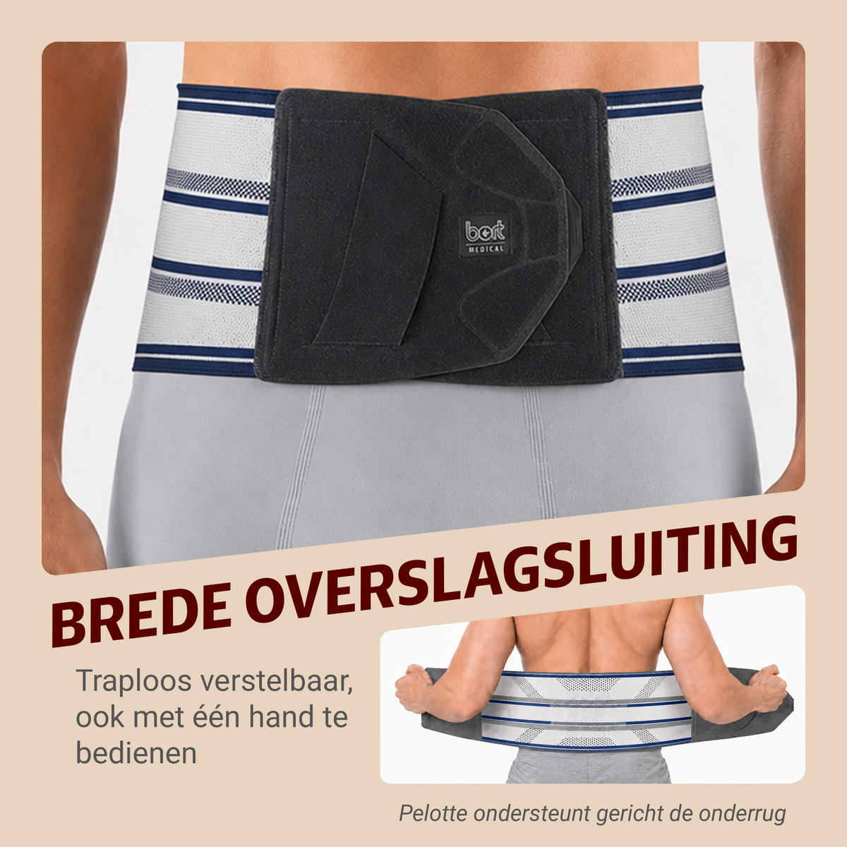 BORT Stabilo Basic-rugbandage met pelotte, zilver — detail van de sluiting