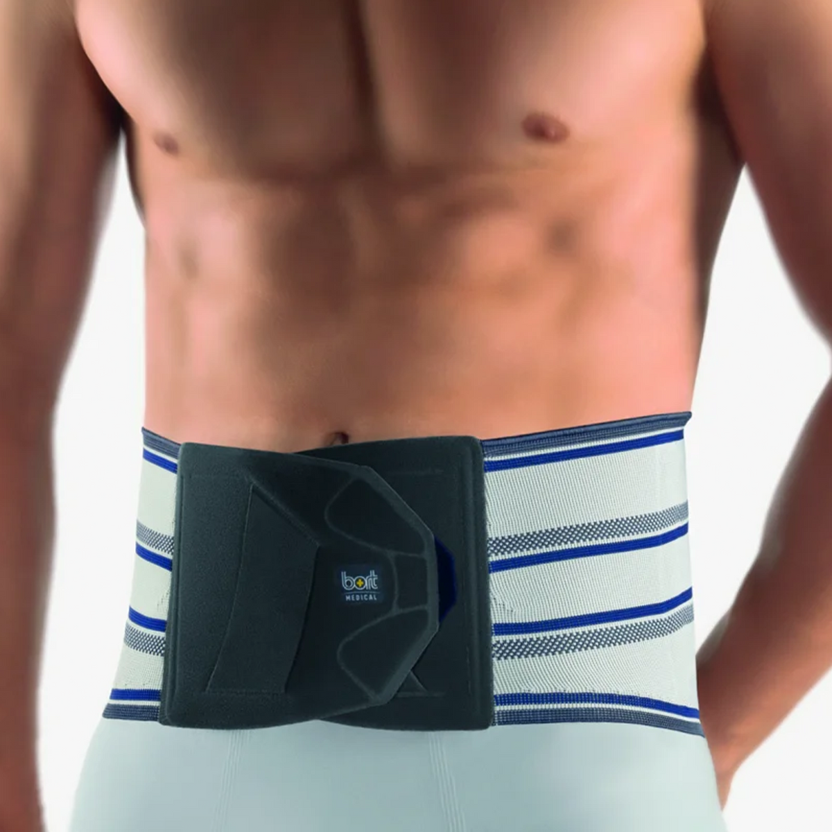 BORT Stabilo Basic-rugbandage met pelotte, zilver — vooraanzicht