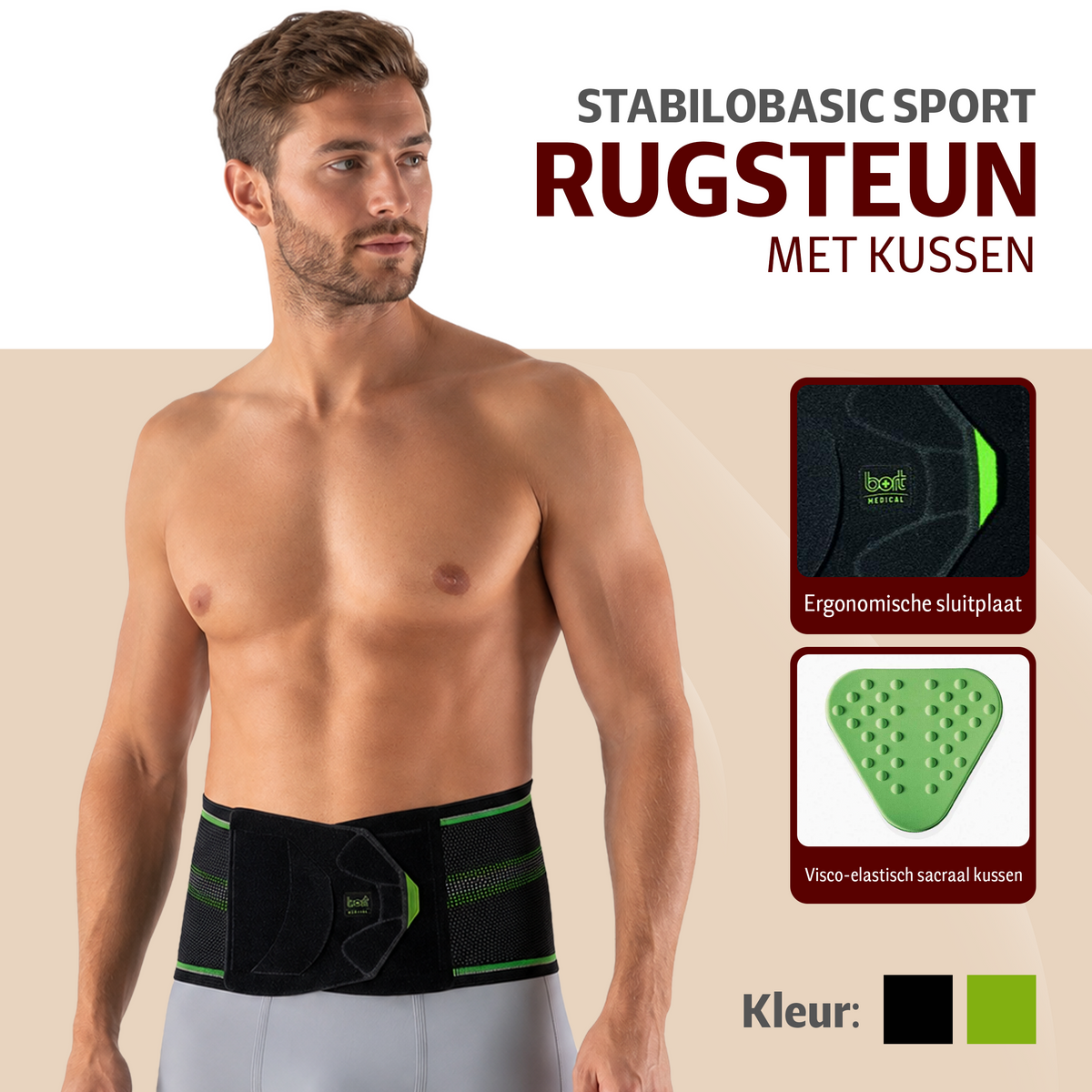 BORT StabiloBasic Sport-rugbandage met pelotte — beschikbare kleuren