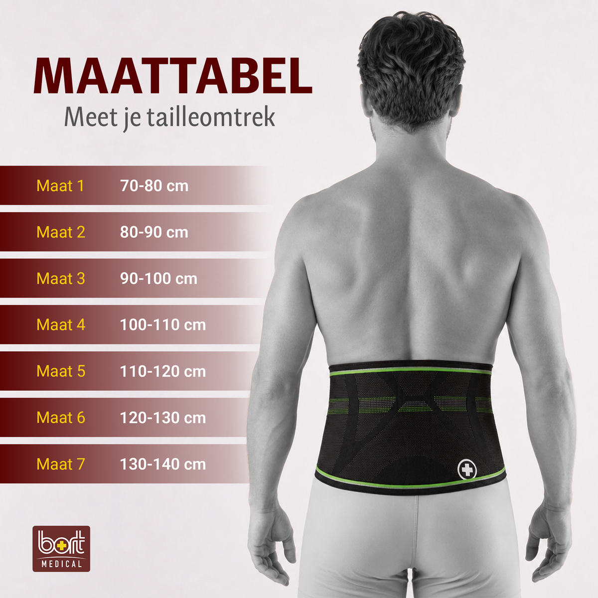 BORT StabiloBasic Sport-rugbandage met pelotte — maattabel